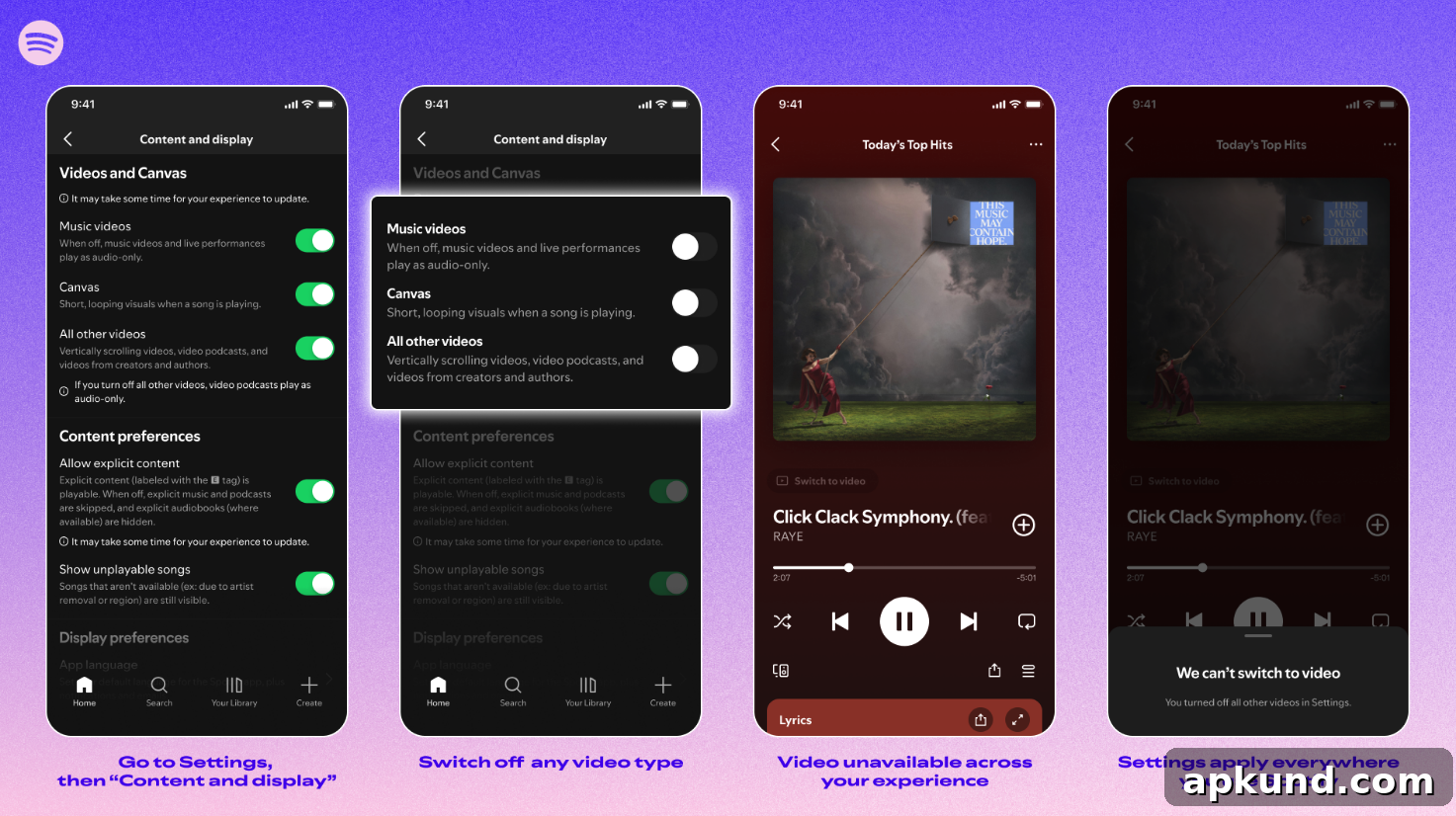 Spotify content and display settings