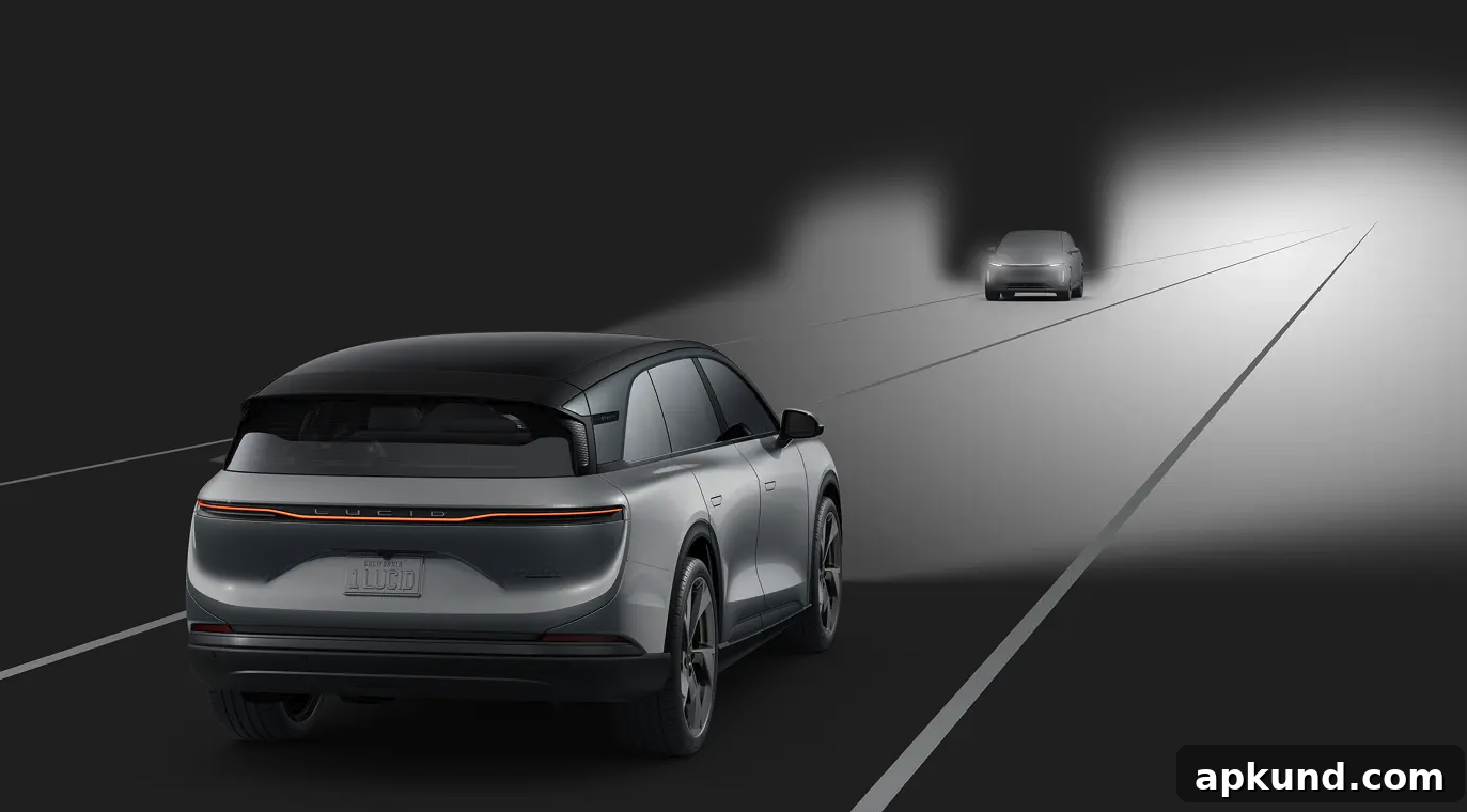 Lucid Gravity navigation screen with points of interest and charging info