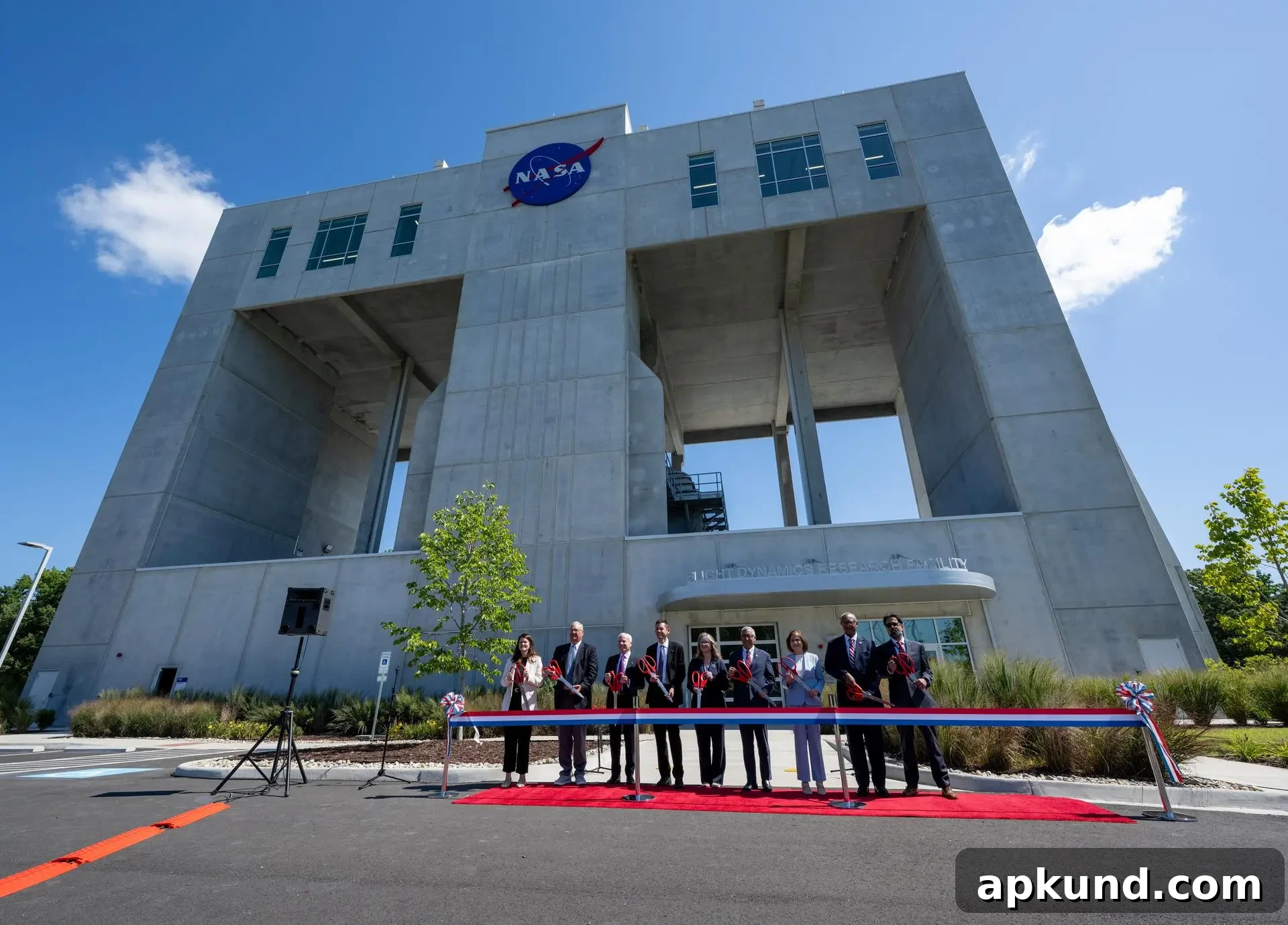 NASA Flight Dynamics Research Facility wind tunnel test area with instrumentation and support structures