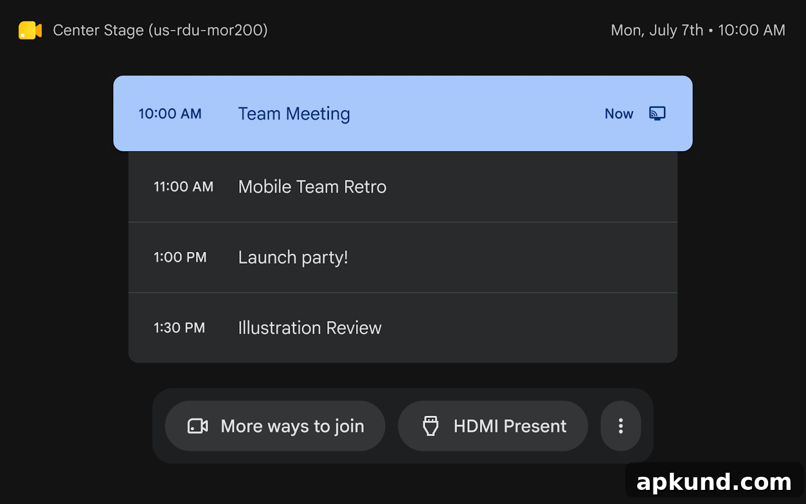 Google Meet refreshed interface on a touch controller
